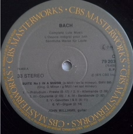Bach John Williams Complete Lute Music (2x vinil) 1975 CBS 79203 Hollandd