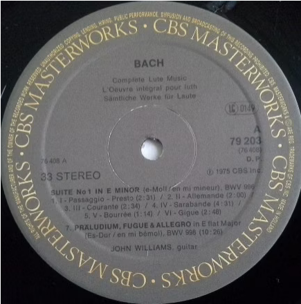 Bach John Williams Complete Lute Music (2x vinil) 1975 CBS 79203 Hollande