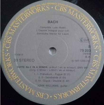 Bach John Williams Complete Lute Music (2x vinil) 1975 CBS 79203 Hollandf