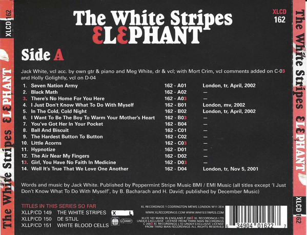 White Stripes - elephant (cd) 2003 xlcd162 ukaa